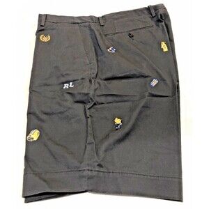 New Polo Ralph Lauren 9” SHORTS Waist 36 Footballs Black cotton